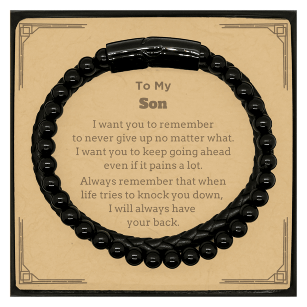 To My Son Gifts, Never give up no matter what, Inspirational Son Stone Leather Bracelets, Encouragement Birthday Christmas Unique Gifts For Son