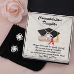 Graduation Gift for Daughter Love Mom and Dad Pendant Necklace and Earring Jewelry Set