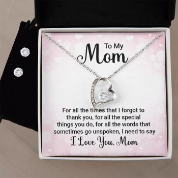 To My Mom Forever Love Heart Pendant Necklace and Earring Set