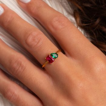Emerald & Pear Cut Birthstone Ring by Caitlyn Minimalist • Custom Toi et Moi Gemstone Ring • Vintage Jewelry • Best Anniversary Gift • RM124