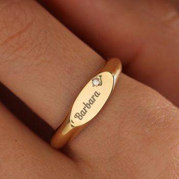 Personalized Name Ring: 14K Solid Gold, Custom Engraved, Birthstone ring