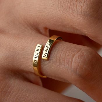 Custom Double Name Ring Sterling Silver Engraved Name Ring Adjustable Best Friend Ring Dainty Two Name Ring Couple Name Ring Stackable Ring