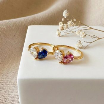 Custom 18K Gold Heart Birthstone Ring, 2 Birthstone Ring, Personalized Family Birthstone Jewelry Gift for Mom Grandma , Christmas Gift