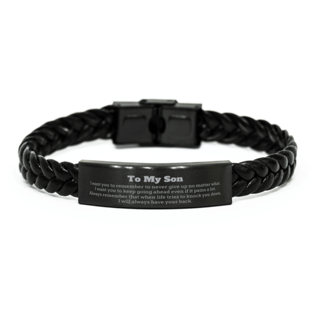 To My Son Gifts, Never give up no matter what, Inspirational Son Braided Leather Bracelet, Encouragement Birthday Christmas Unique Gifts For Son